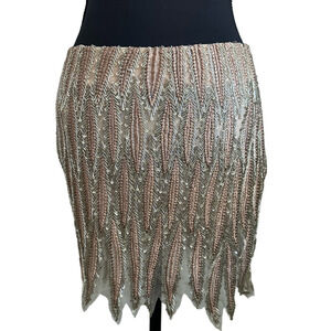 Free people, blush rose gold, metallic silver, beaded, mini skirt 2
